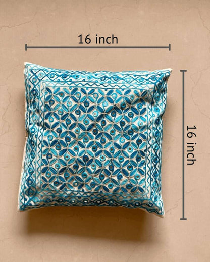 Blue Shades Aari Embroidery Cushion Covers | Set Of 2 | 16 x 16 inches