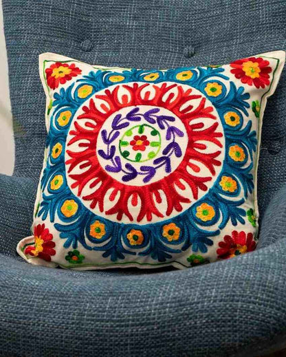 Elegant Multicolor Mandala Aari Embroidered Cushion Covers | Set of 2 | 16 x 16 inches