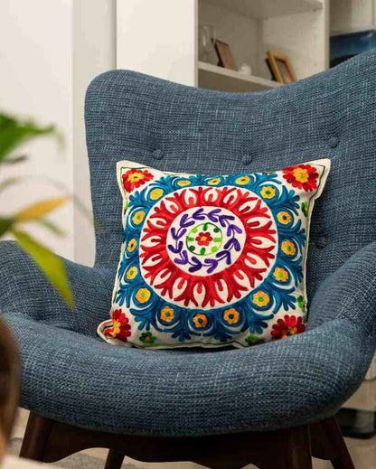 Elegant Multicolor Mandala Aari Embroidered Cushion Covers | Set of 2 | 16 x 16 inches