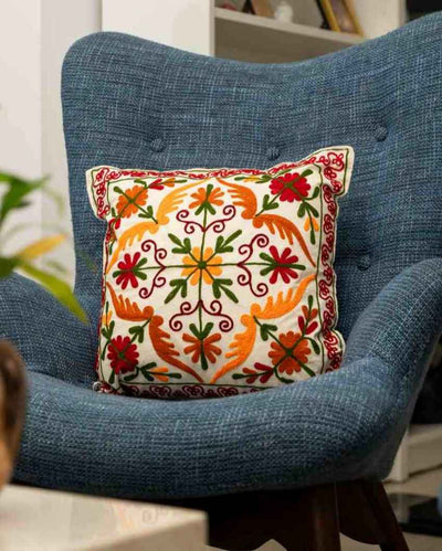 Stylish Multicolor Rustic Bloom Aari Embroidered Cushion Covers | Set of 2 | 16 x 16 inches