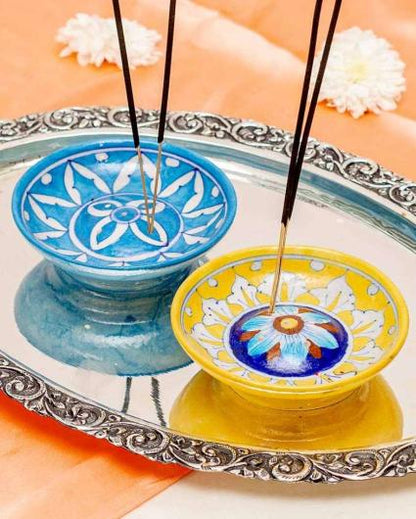 Assorted Blue Pottery Multani Incense Stick Stands | Set Of 2