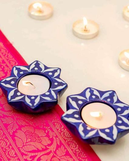 Jasmine Blue Pottery Multani Candle Holders | Set Of 4