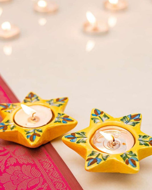 Yellow Pottery Multani Candle Holders | Set Of 4