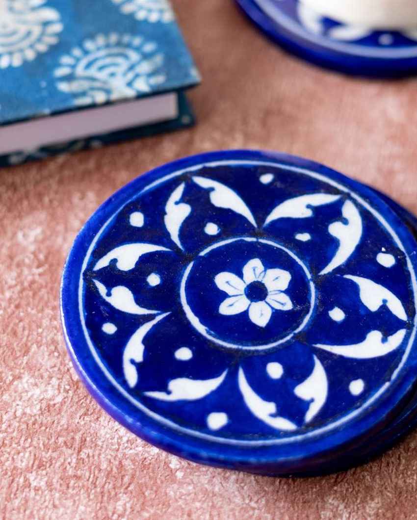 Dark Blue Shade Handcrafted Blue Pottery Coasters | Set of 4 | 4 inches