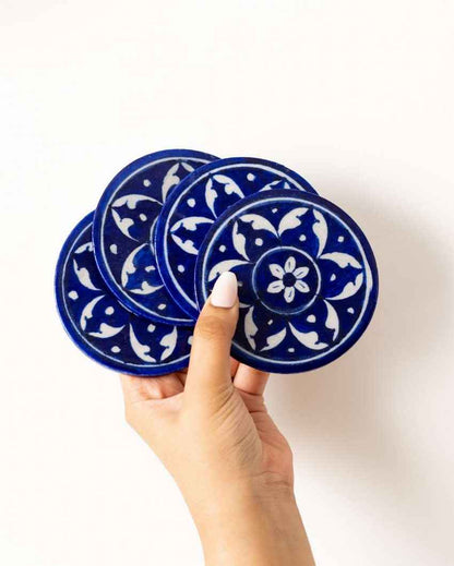 Dark Blue Shade Handcrafted Blue Pottery Coasters | Set of 4 | 4 inches