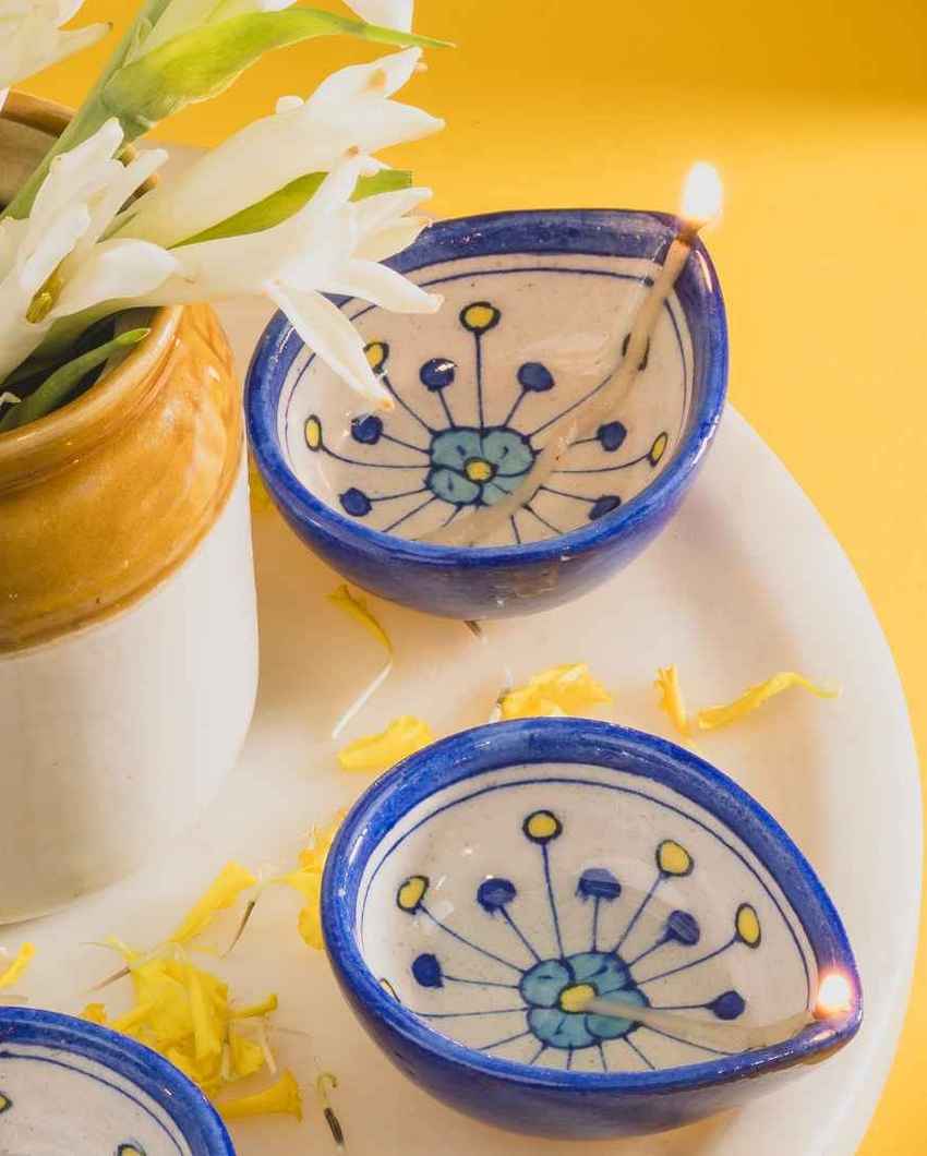 Daisy Blue Pottery Multani Diya | Set of 4 | 1.5 x 1.5 inches