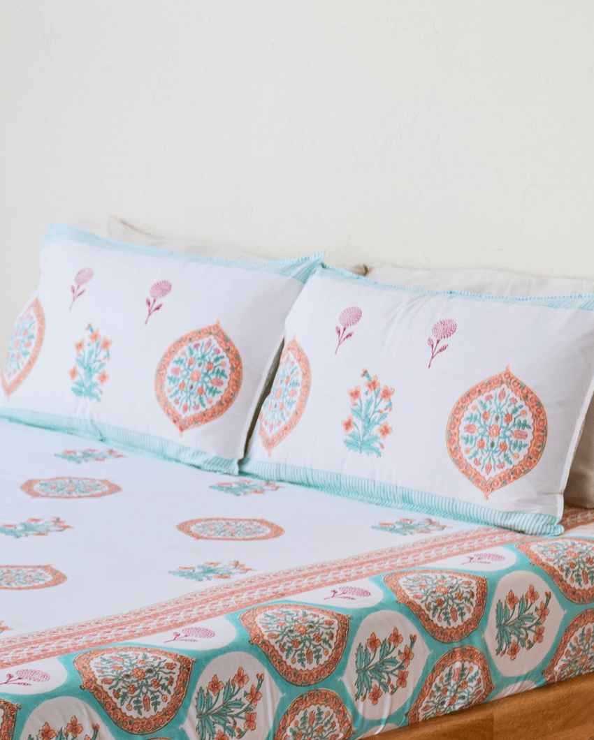 Vibrant Multicolor Block Print Bageecha Rangeen Bedding Set | King Size | Pack of 3