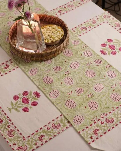 Peony Block Print Cotton Table Mats | Set Of 4 | 19x13 inch