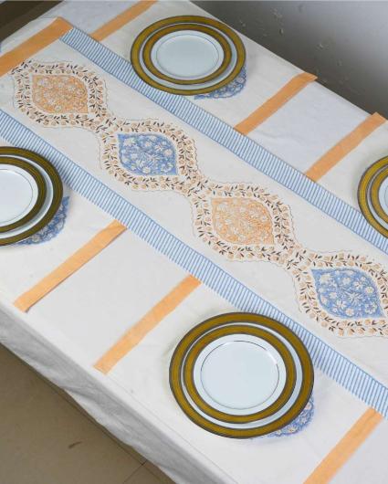 Lily Block Print Cotton Table Runner | 72x14 inch
