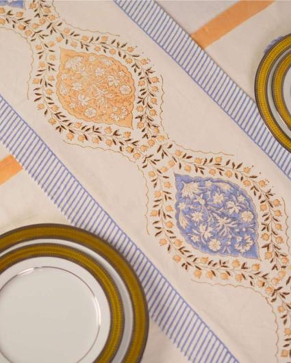 Lily Block Print Cotton Table Runner | 72x14 inch