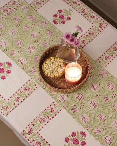 Peony Block Print Cotton Table Runner | 72x14 inch