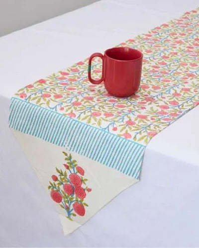 Dahlia Block Print Cotton Table Runner | 72x14 inch