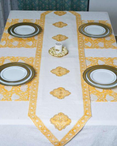 Saffron Block Print Cotton Table Runner | 72x14 inch