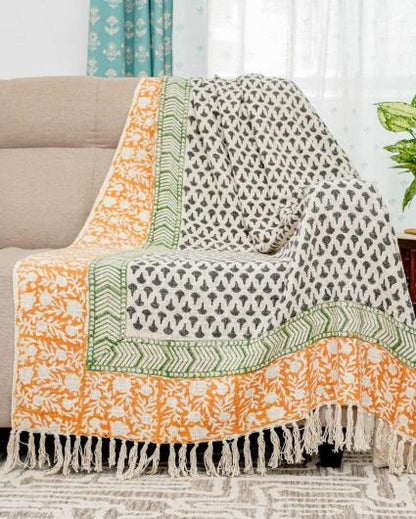 Tisva Block Print Cotton Sofa Throw | 70x50 inch