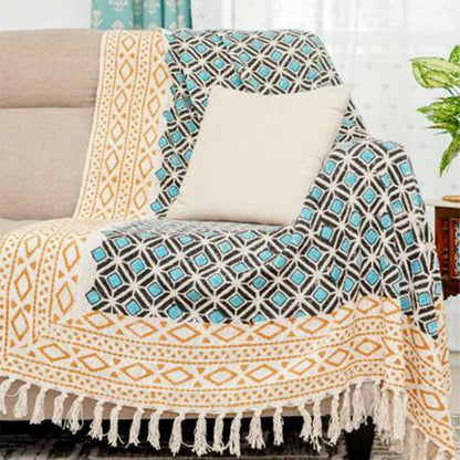 Teal Block Print Cotton Sofa Throw | 70 x 50 inches