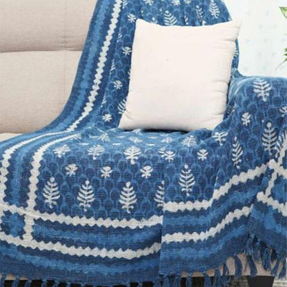 Indigo Block Print Cotton Sofa Throw | 70 x 50 inches