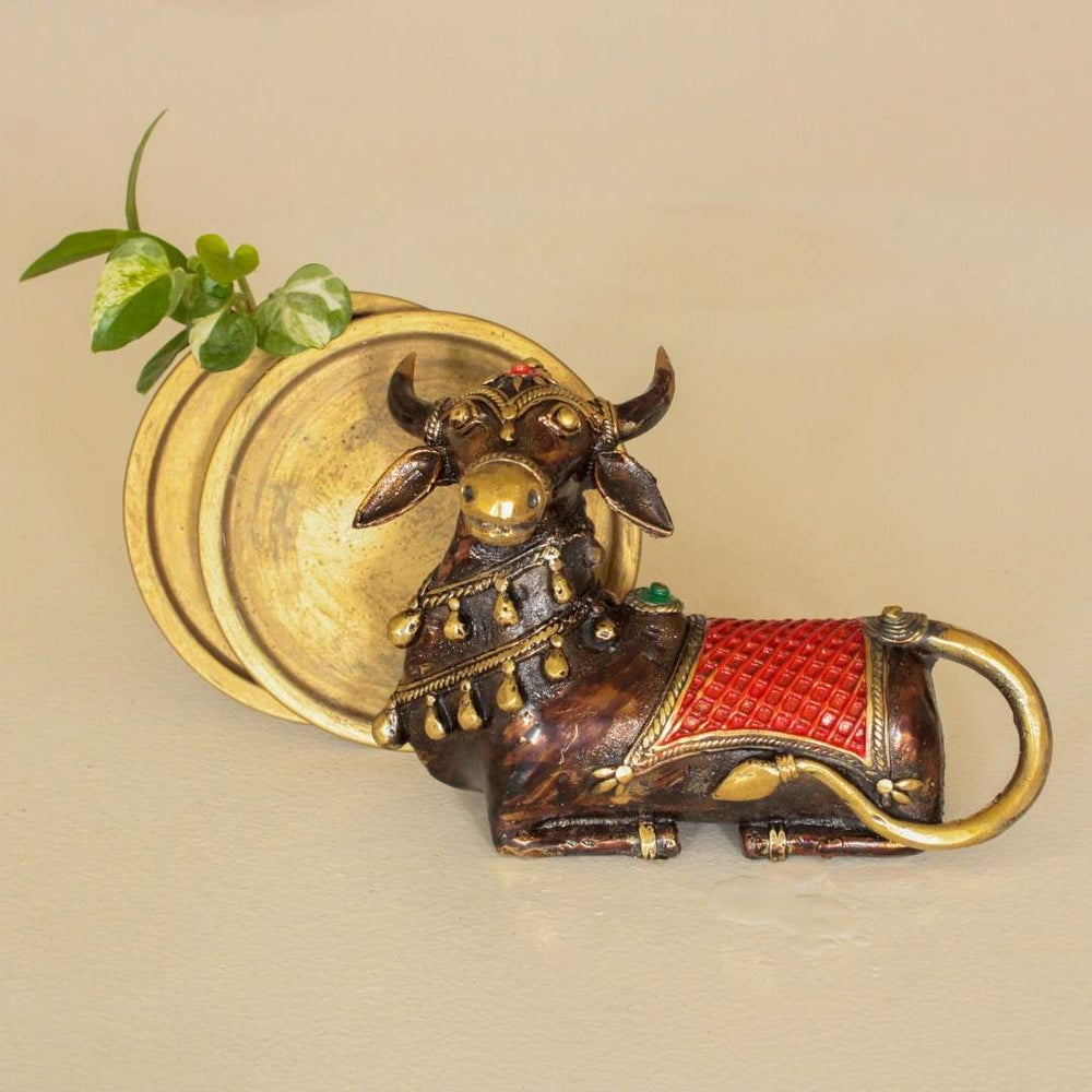 Artistic Bronze Nandi Dhokra Table Decor | 7 x 2 x 5 inches