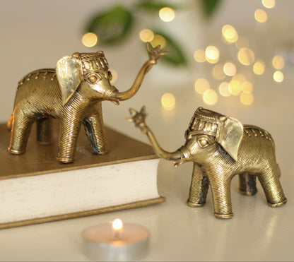 Stylish Elephant Pair Dhokra Table Decor | Set of 2 | 5 x 2 x 4 inches