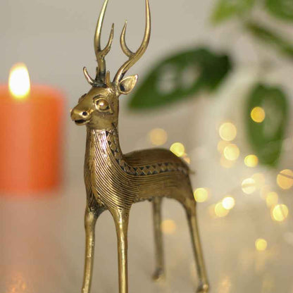 Standing and Sitting Gold Design Deer Pair Dhokra Table Decor | Pack of 2