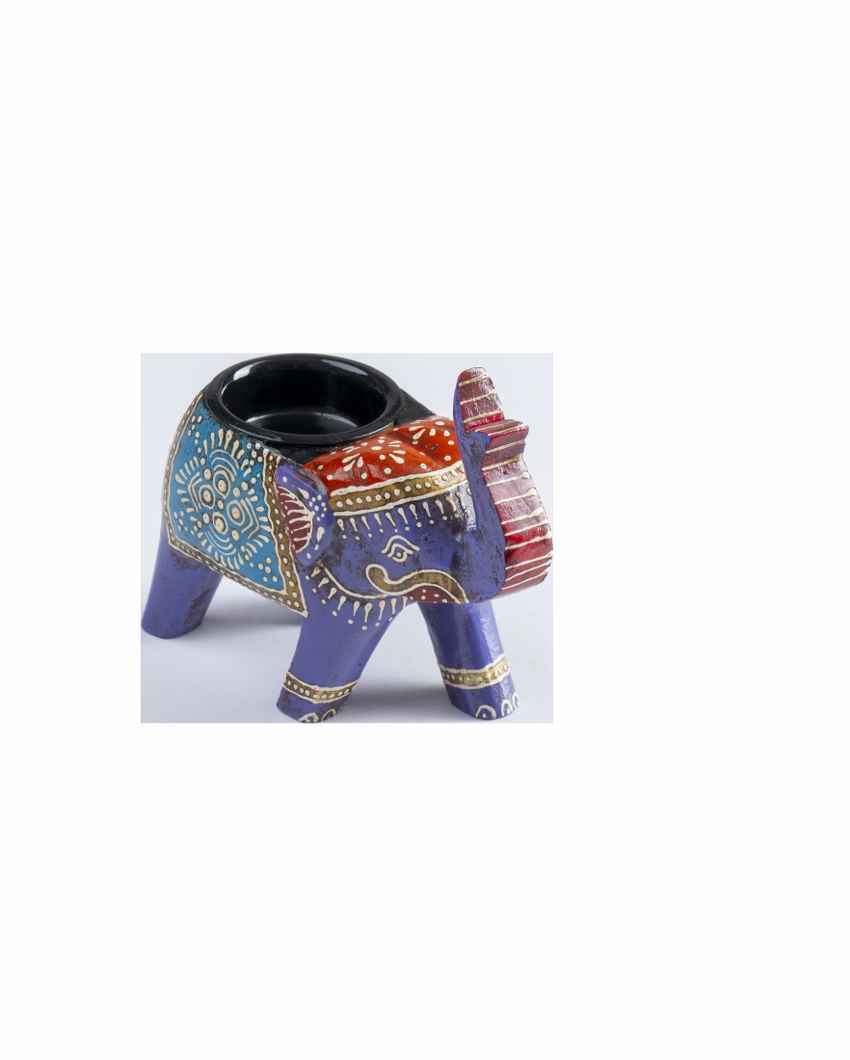 Elegant Hand Painted Elephant Candle Holders | Set of 4 | 4 x 2 x 4 inches