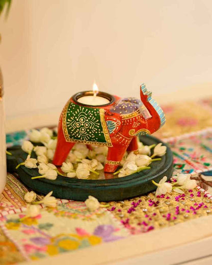 Elegant Hand Painted Elephant Candle Holders | Set of 4 | 4 x 2 x 4 inches