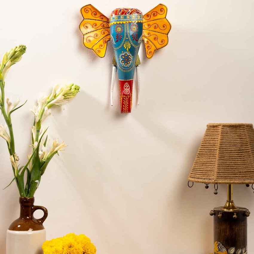 Artistic Hand painted Elephant Wall Decor | 11 x 9 x 3 inches