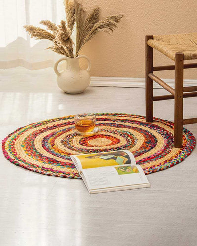 Multicolor Round Jute Rug | 36 inches