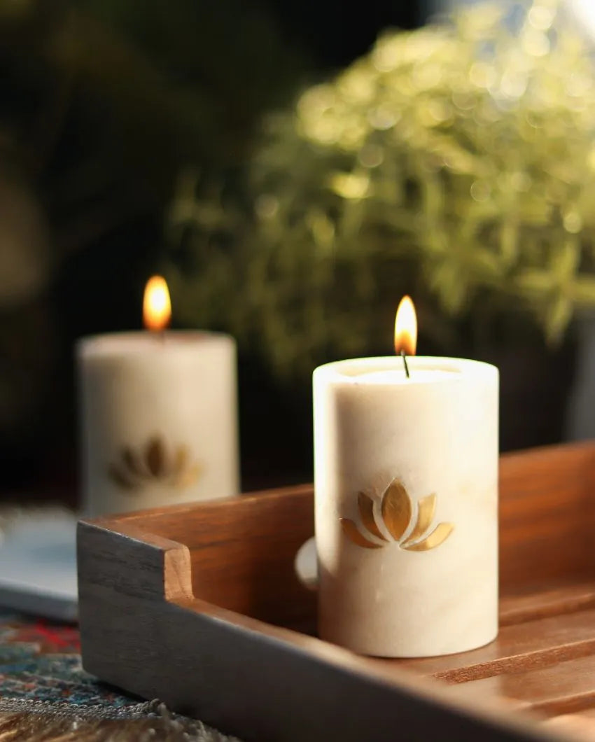 Lotus Marble Candle Holders | Set Of 2