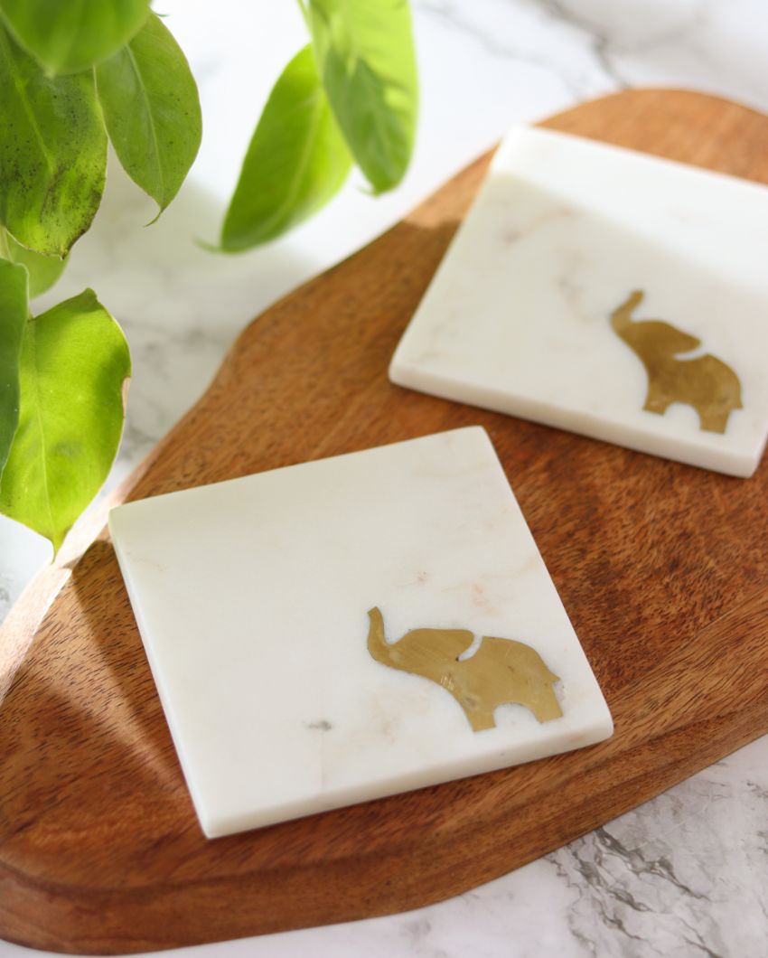 Atrangi Elephant Marble Coasters | Set Of 4 | 4 inch