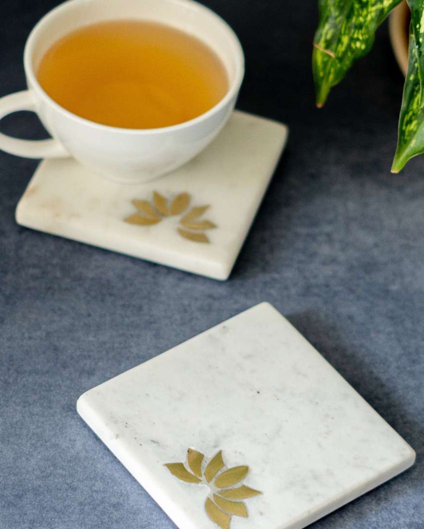 Atrangi Lotus Marble Coasters | Set Of 4 | 4 inch