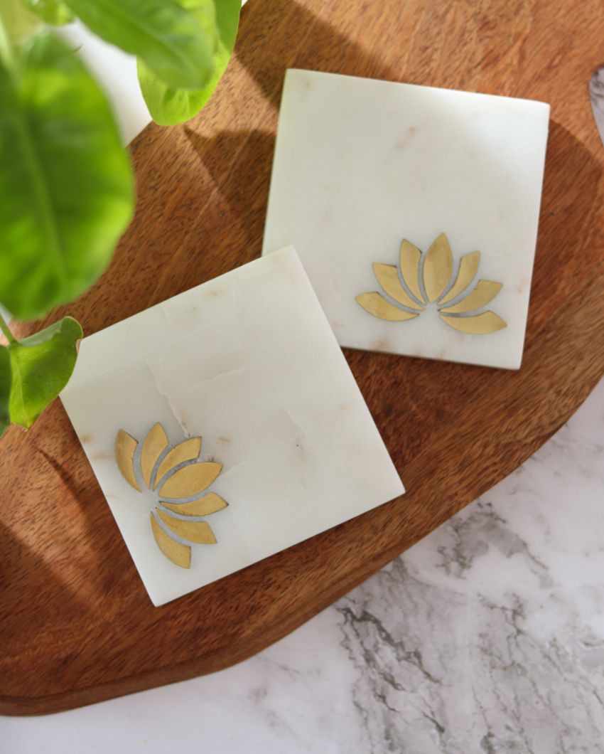 Atrangi Lotus Marble Coasters | Set Of 4 | 4 inch