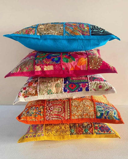 Assorted Patchwork Cotton Cushion Covers | Set of 5 | 16 x 16 inches