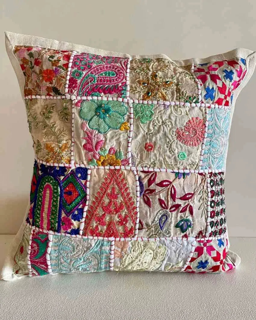 Assorted Patchwork Cotton Cushion Covers | Set Of 5 | 16 x 16 inches