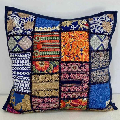 Blue Patchwork Cotton Cushion Covers | Set Of 2 | 16 x 16 inches