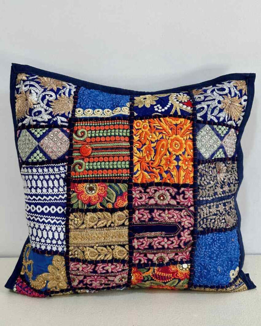 Blue Patchwork Cotton Cushion Covers | Set Of 2 | 16 x 16 inches