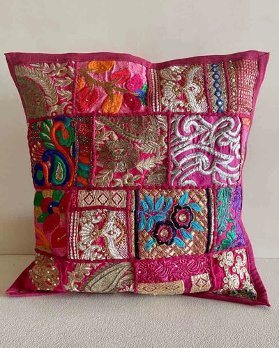 Pink Patchwork Cotton Cushion Cover | Set Of 2 | 16 x 16 inches