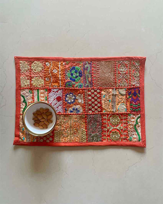 Orange Patchwork Cotton Table Mats | Set Of 2 | 18 x 12 inches