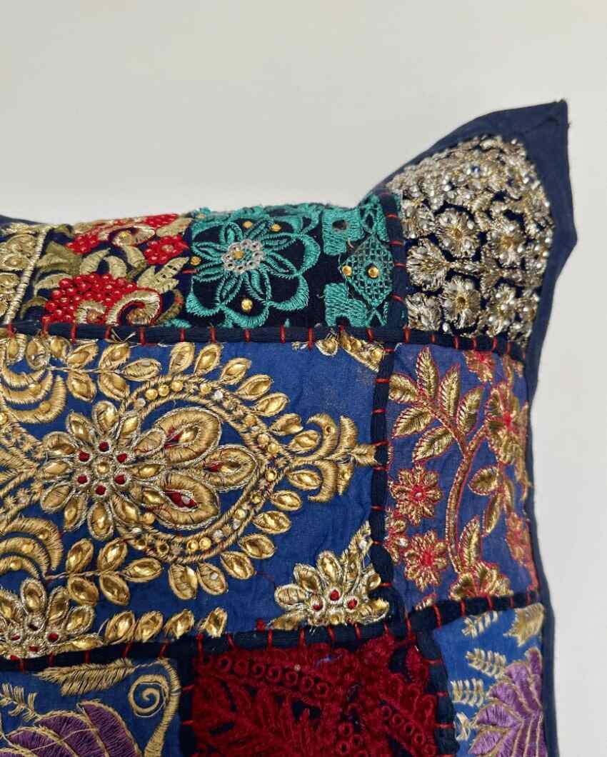 Blue Patchwork Cotton Pillow Covers | Set Of 2 | 24 x 16 inches