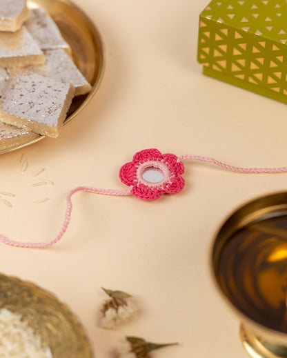 Lovely Rose Pink Crochet Rakhi | Set of 2 | 1 x 1 inches