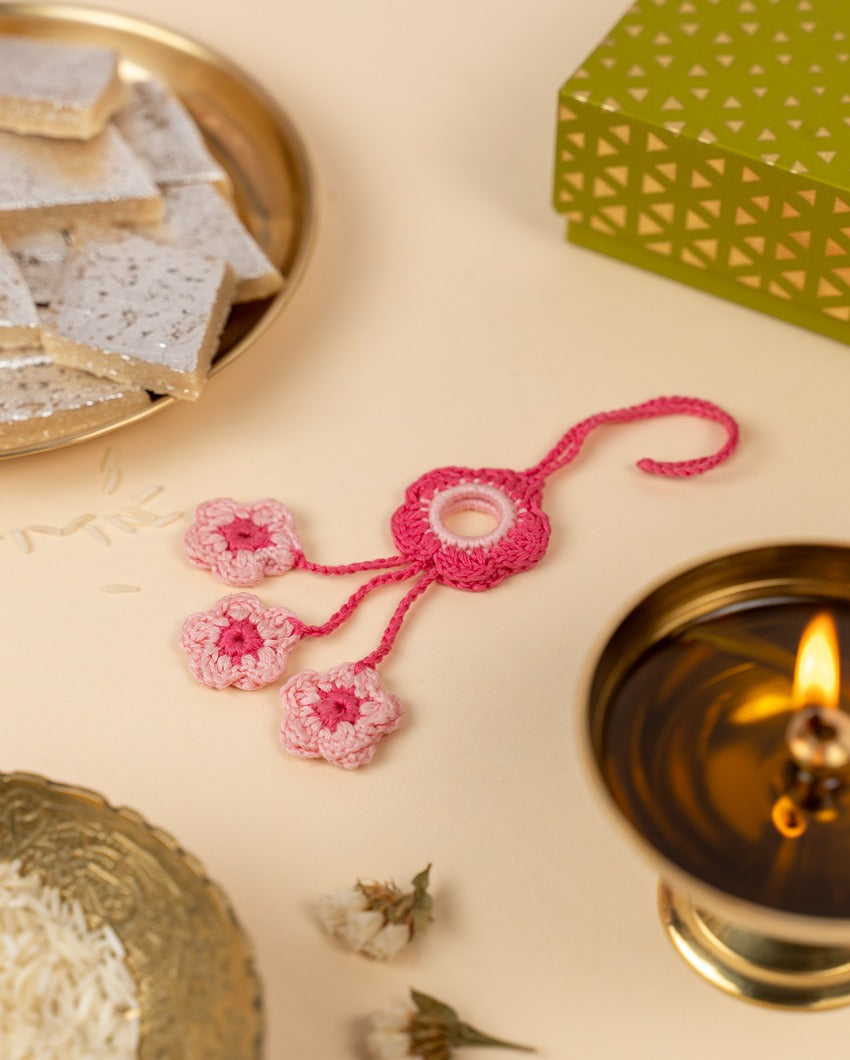 Graceful Rose Pink Crochet Lumba | Set of 2 | 3 x 1 inches