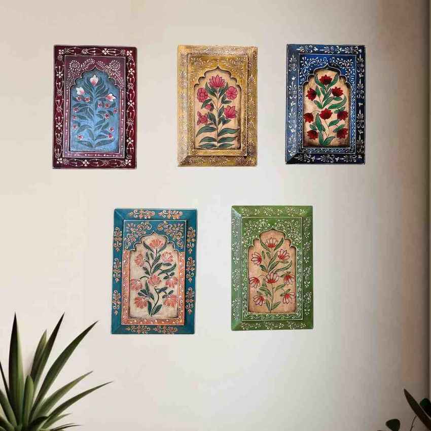 Assorted Hand-Painted Wooden Multicolor Wall Frame | Pack of 5 | 12 x 8 inches