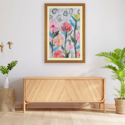 Whimsical Blooms Textile Floral Framed Wall Art | 32 x 22 inches