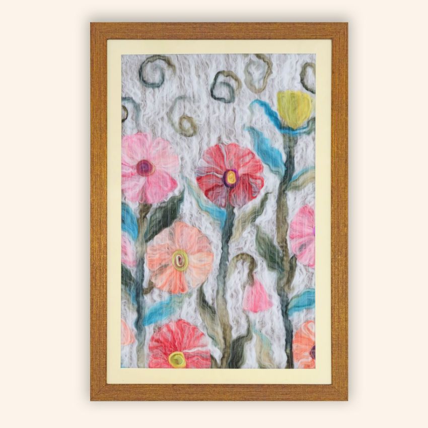 Whimsical Blooms Textile Floral Framed Wall Art | 32 x 22 inches