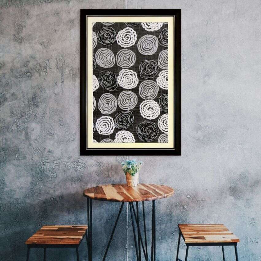 Cosmic Vortex Concentric Swirl Black & White Framed Wall Art | 32 x 22 inches