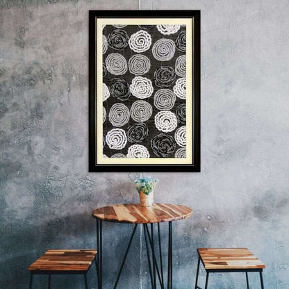 Cosmic Vortex Concentric Swirl Black & White Framed Wall Art | 32 x 22 inches