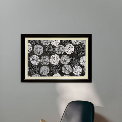 Cosmic Vortex Concentric Swirl Black & White Framed Wall Art | 32 x 22 inches