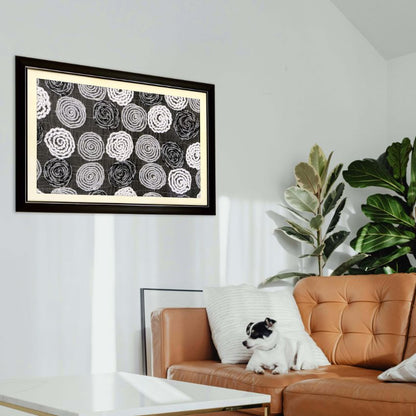 Cosmic Vortex Concentric Swirl Black & White Framed Wall Art | 32 x 22 inches