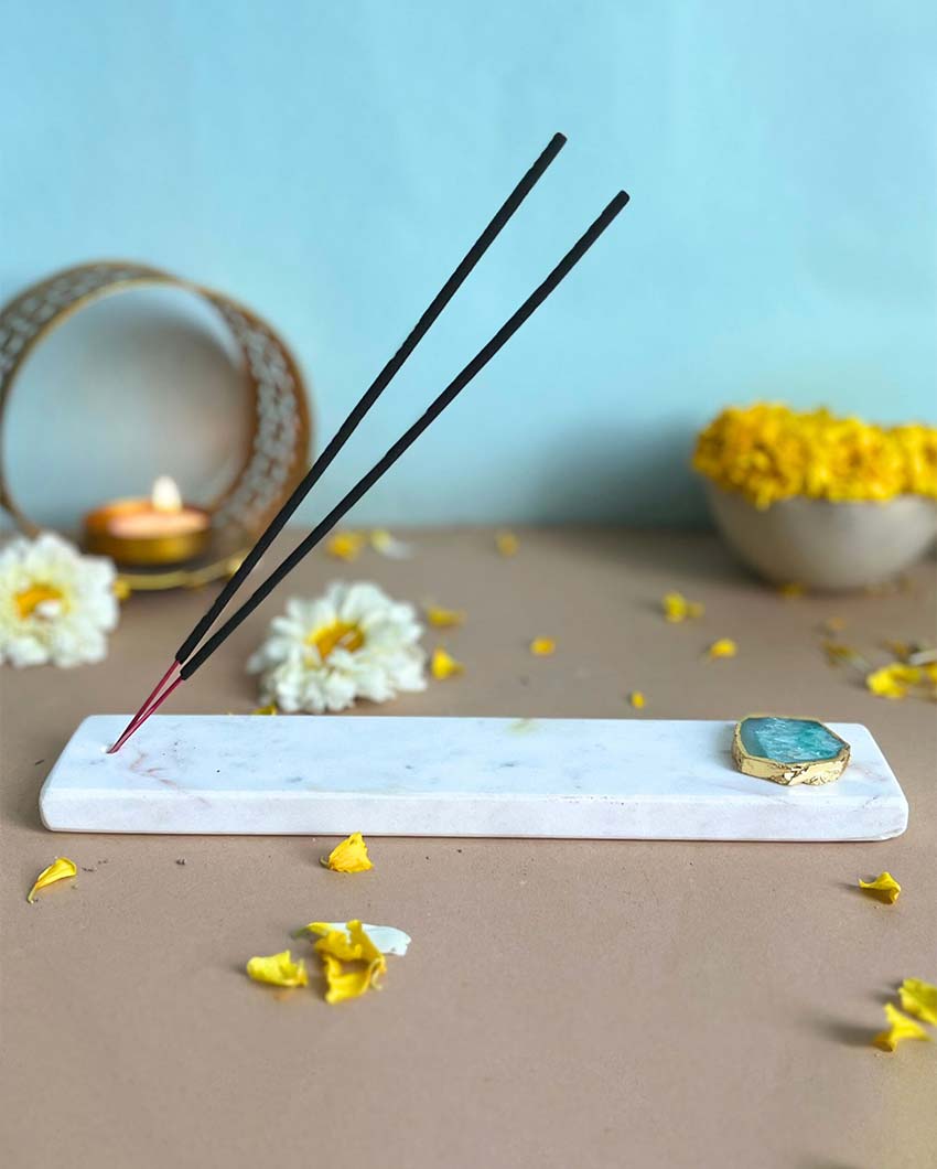 Handmade Marble Puja Incense Stick Holder Green