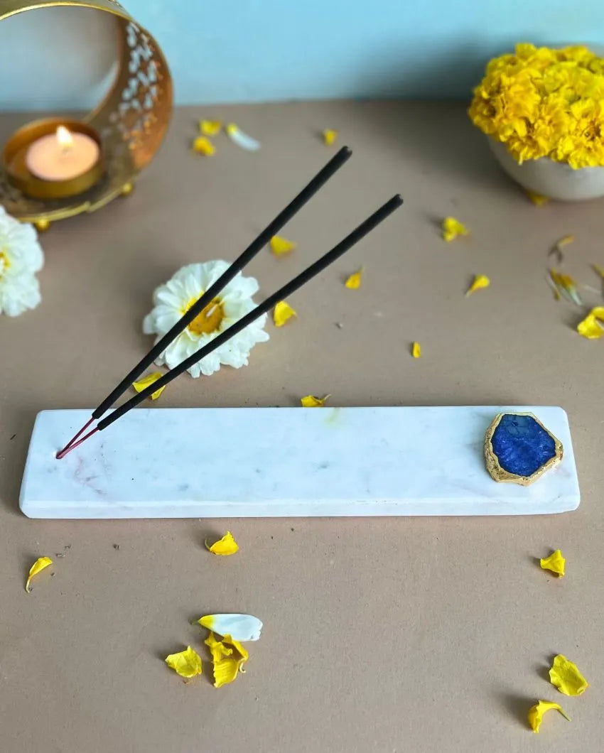 Handmade Marble Puja Incense Stick Holder Blue