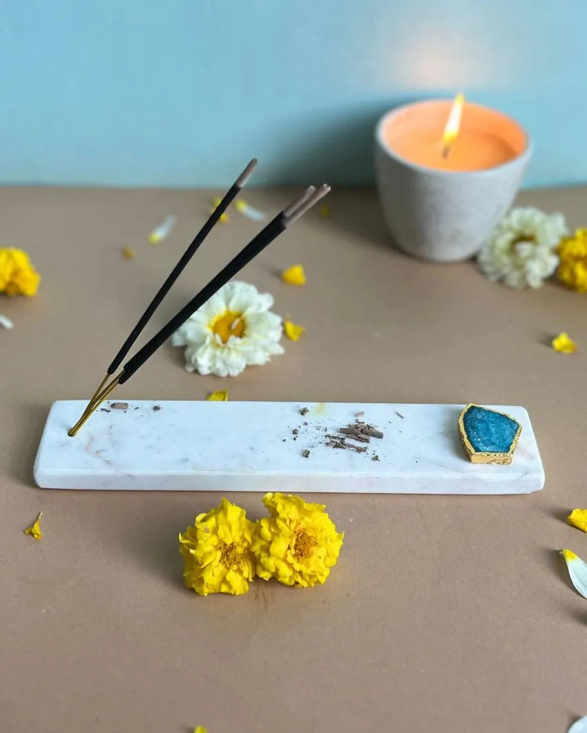 Handmade Marble Puja Incense Stick Holder Light Blue